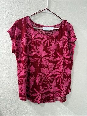 CYNTHIA ROWLEY Pink Patterned Linen Tunic Top Size XL